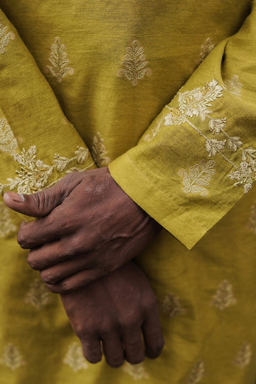 EMBROIDERED HONEY-MUSTARD KURTA TROUSER